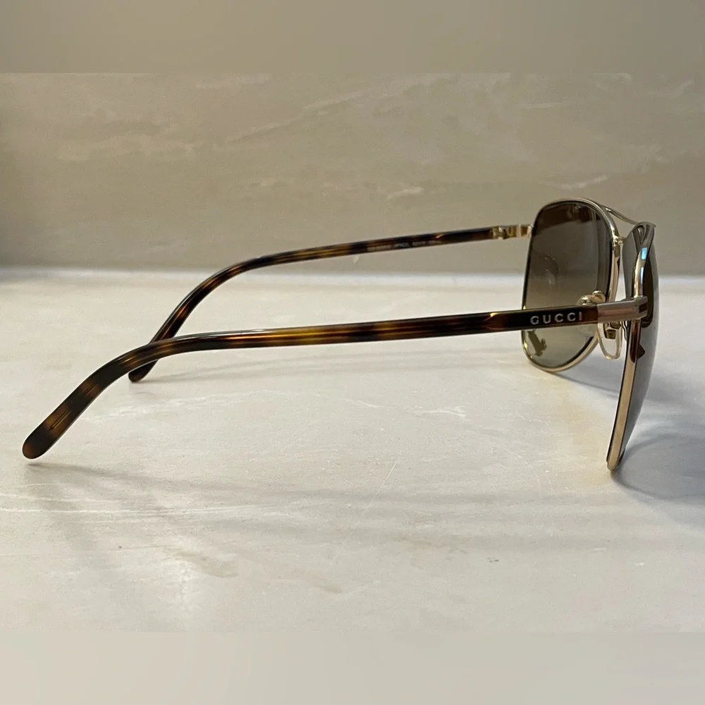 Auth EUC Gucci LOGO Aviator Sunglasses Gold HW tortoise brown gradient lenses - Picture 4 of 15